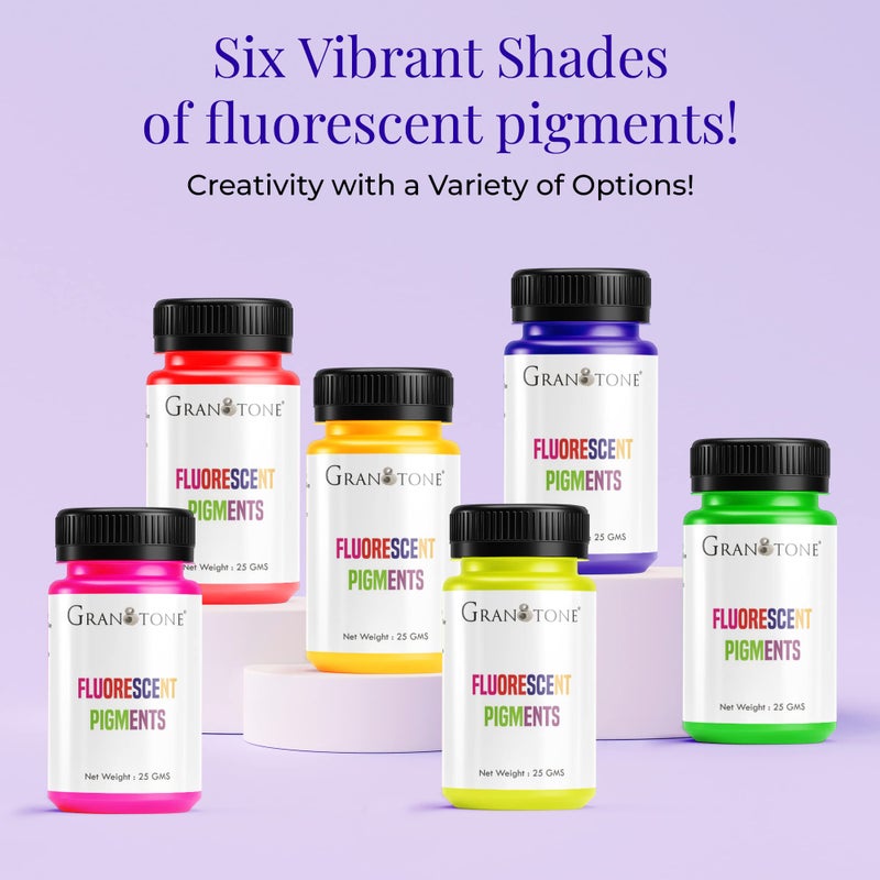 Granotone Fluorescent Pigments - Set of 6 Vibrant Colors for Artwork & Crafts - Easy-to-Use Pigments, for Resin Art | Jesmonite | Concrete | White Cement (Pack of 6/25 Grams Each) - Image 2