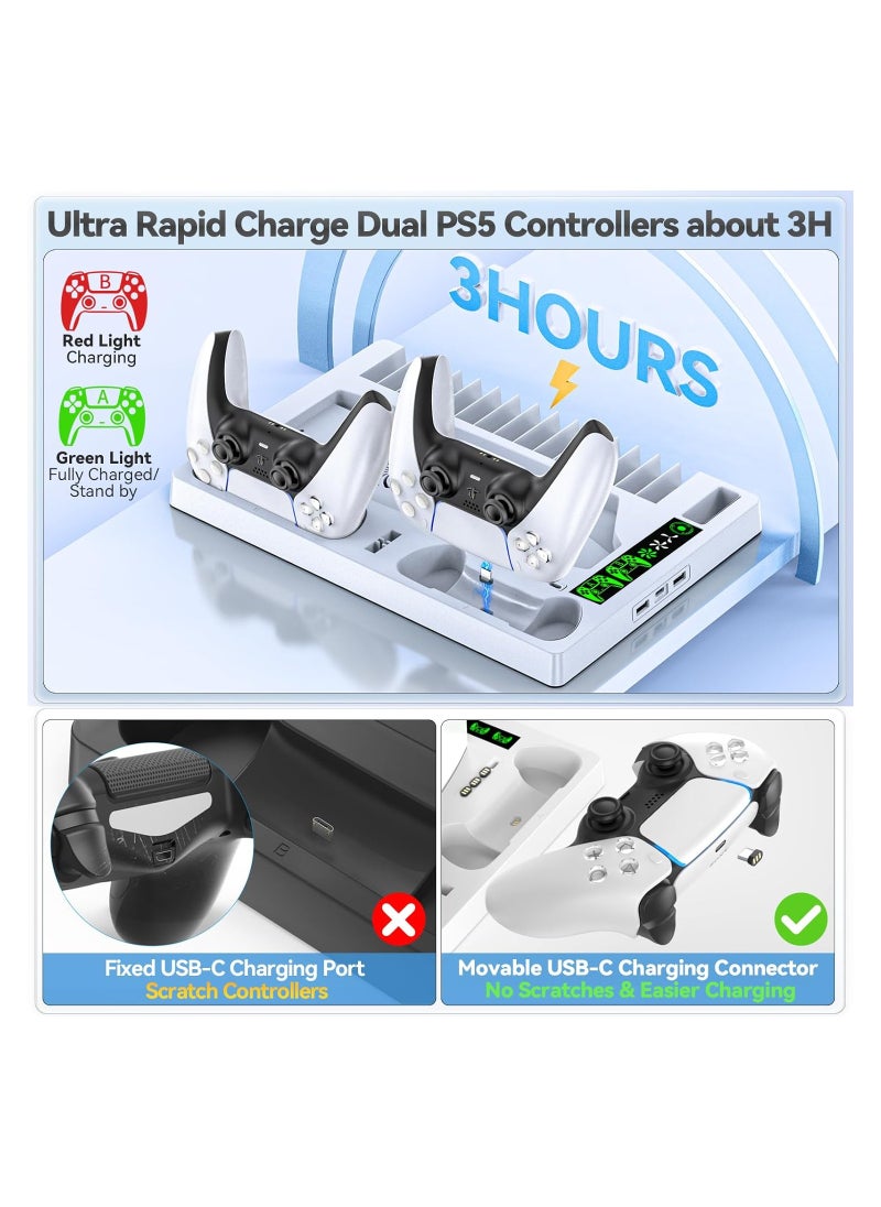 AWH - AWH PS5 Cooling Stand with Controller Charger, Cooling Station with 3-Level Speeds Cooling Fan, PS5 Controller Charging Doking Station with 15 Games Organizer & Headset Holder for Playstation 5 Consol - Image 1