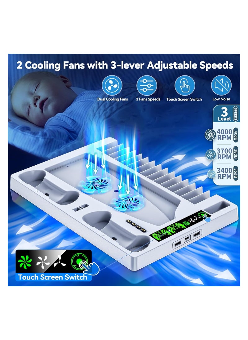 AWH - AWH PS5 Cooling Stand with Controller Charger, Cooling Station with 3-Level Speeds Cooling Fan, PS5 Controller Charging Doking Station with 15 Games Organizer & Headset Holder for Playstation 5 Consol - Image 1