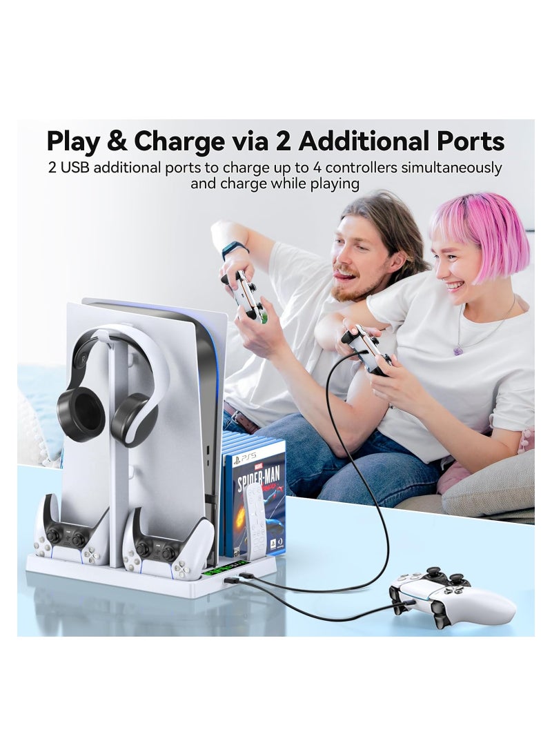 AWH - AWH PS5 Cooling Stand with Controller Charger, Cooling Station with 3-Level Speeds Cooling Fan, PS5 Controller Charging Doking Station with 15 Games Organizer & Headset Holder for Playstation 5 Consol - Image 1