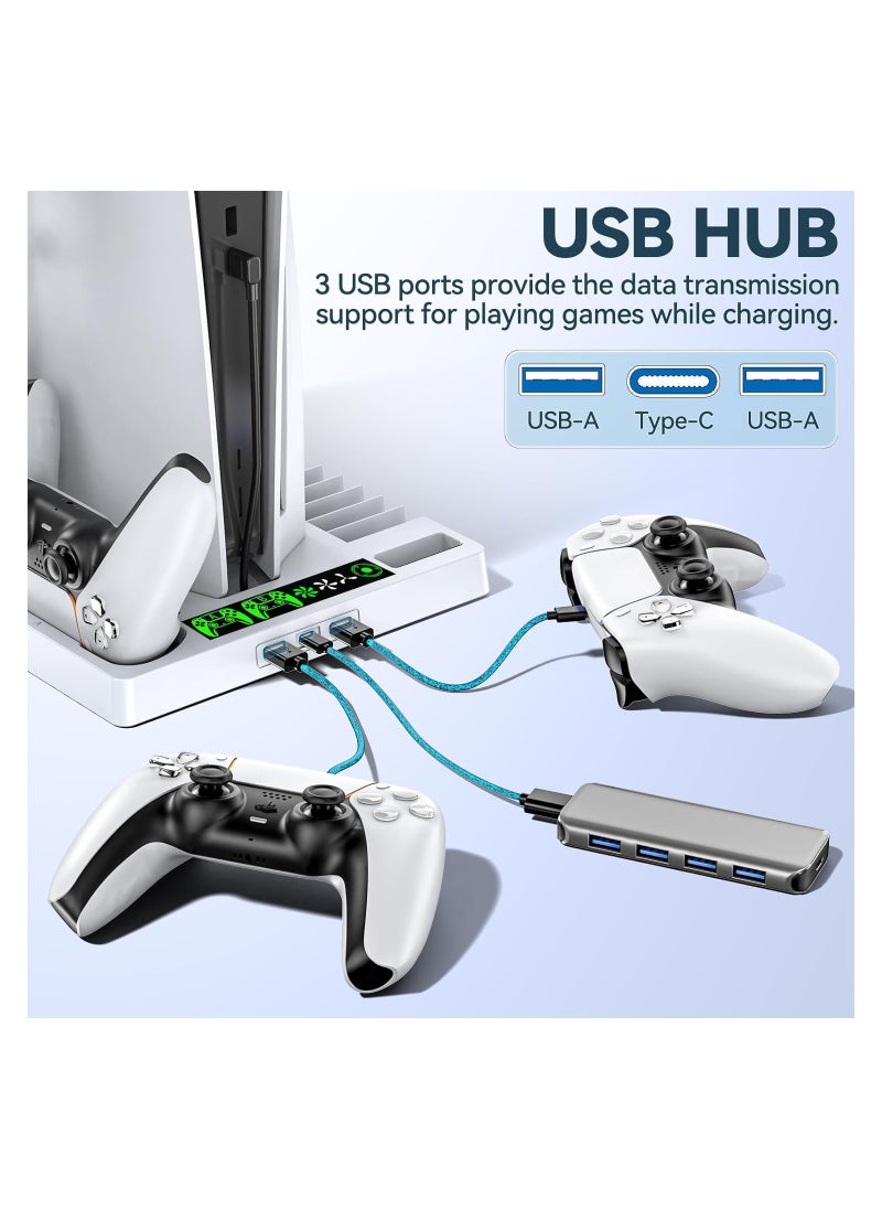 AWH - AWH PS5 Cooling Stand with Controller Charger, Cooling Station with 3-Level Speeds Cooling Fan, PS5 Controller Charging Doking Station with 15 Games Organizer & Headset Holder for Playstation 5 Consol - Image 1