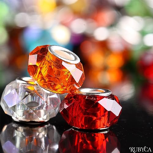 RUBYCA Murano Faceted Beads for Jewelry Making Glass Beads for Bracelets Making Charms European Silver Core Lampwork Spacer Craft Large Hole Bulk 50 Pcs Mix - Image 5