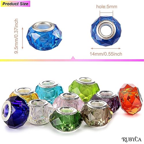 RUBYCA Murano Faceted Beads for Jewelry Making Glass Beads for Bracelets Making Charms European Silver Core Lampwork Spacer Craft Large Hole Bulk 50 Pcs Mix - Image 3