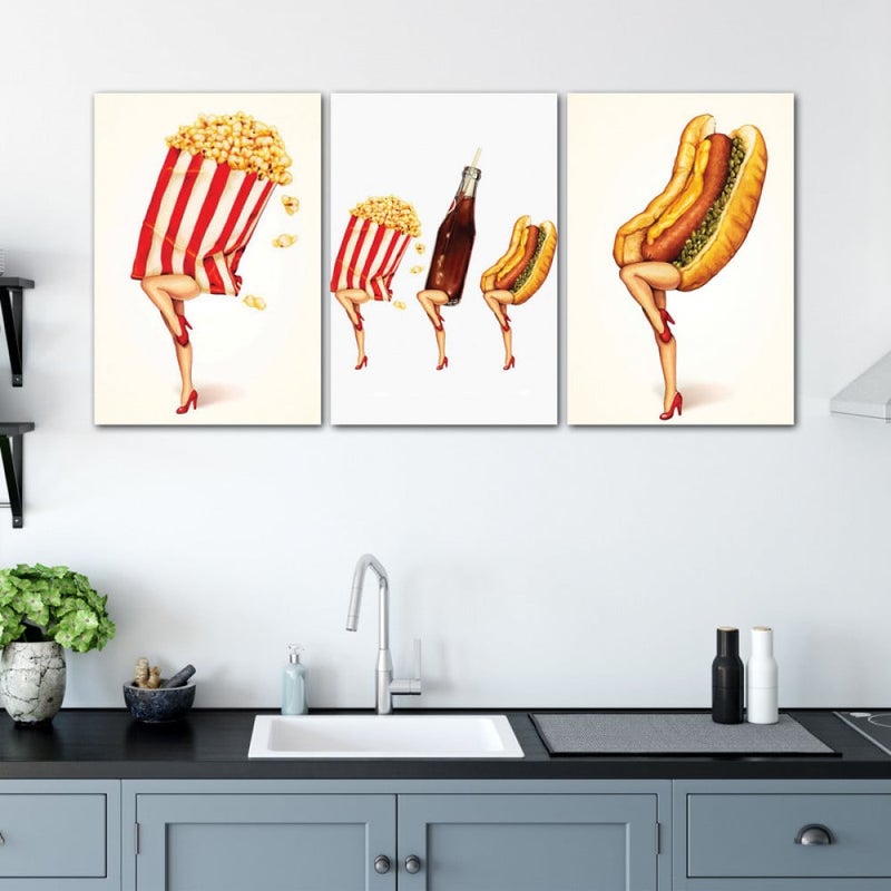 Marktna Three pop art canvas panels with a hollow frame, measuring (90×40), three pieces - Image 1