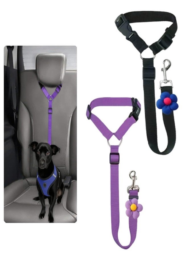 KalamkariX 2 PCS Dog Seat Belt, Adjustable Car Safety Leash for Pets, Convertible Vehicle Restraint with Secure Lock, Dual Use Harness for Medium to Large Dogs, Travel Accessories (Black & Purple) - Image 1