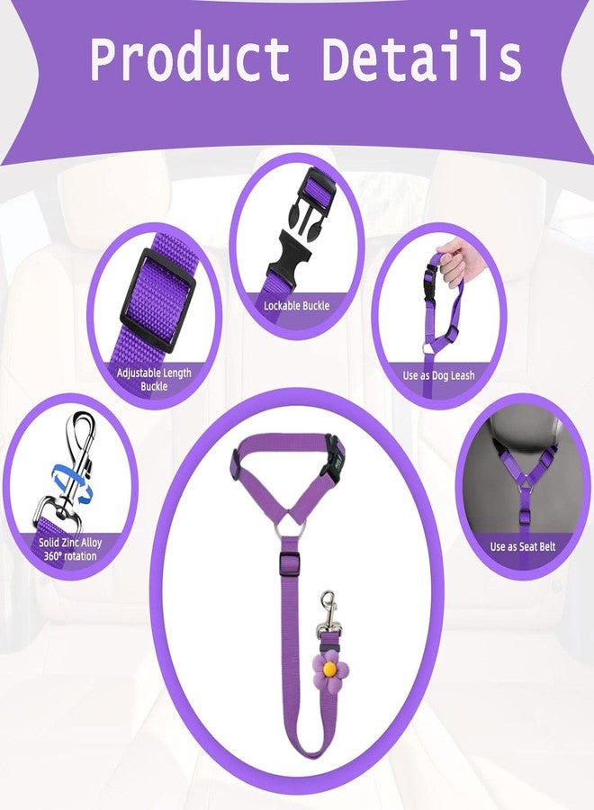 KalamkariX 2 PCS Dog Seat Belt, Adjustable Car Safety Leash for Pets, Convertible Vehicle Restraint with Secure Lock, Dual Use Harness for Medium to Large Dogs, Travel Accessories (Black & Purple) - Image 3