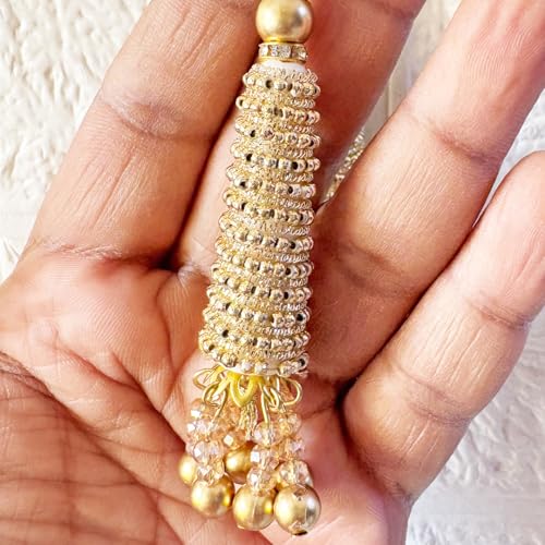 Adikala Craft Store Handmade Ethnic Latkan Tassel Set of 2 for Saree Pallu, Blouse, Suits, Dupatta, Lehenga Decor (Golden French Wire) - Image 2