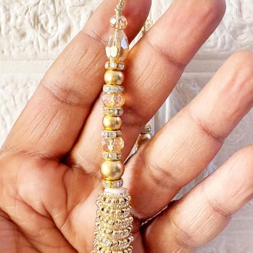 Adikala Craft Store Handmade Ethnic Latkan Tassel Set of 2 for Saree Pallu, Blouse, Suits, Dupatta, Lehenga Decor (Golden French Wire) - Image 4