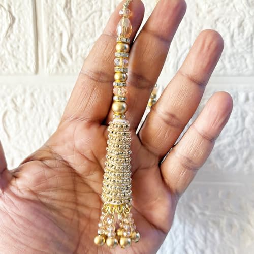 Adikala Craft Store Handmade Ethnic Latkan Tassel Set of 2 for Saree Pallu, Blouse, Suits, Dupatta, Lehenga Decor (Golden French Wire) - Image 3