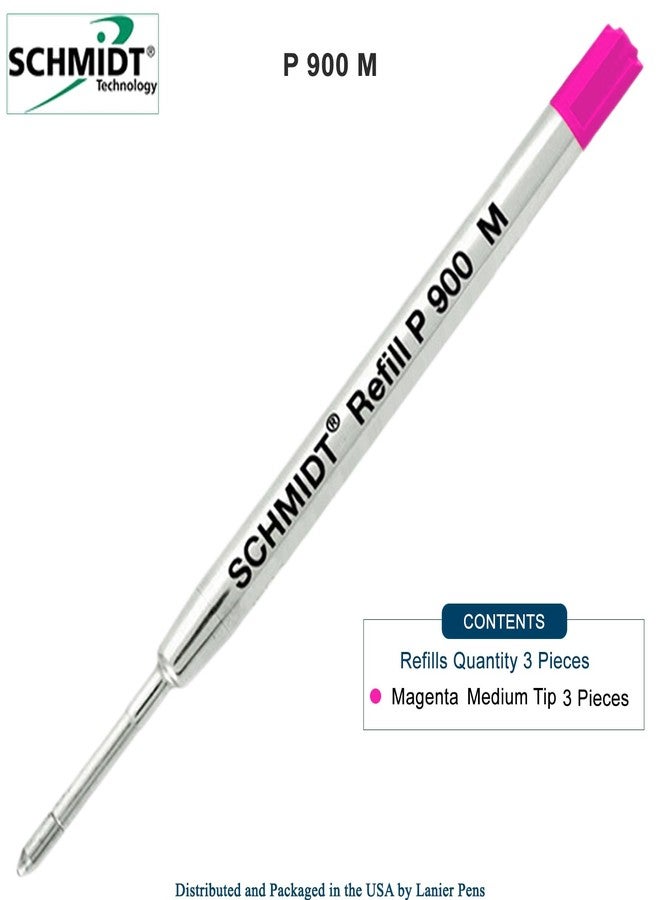 Lanier Pens Schmidt P900 Parker Style Ballpoint Pen Metal Body Refill Magenta Ink Medium Tip 0.7mm Stainless Steel Tip - Pack of 3 - Image 2