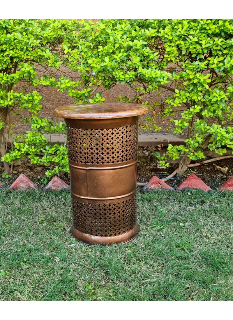 pranjals house - pranjals house Beautiful Metal T-Light Sitting Stool Wooden Brass Beautiful Side Table/Coffee Table/Corner Table/Outdoor Table/Living Room Furniture Floral Design Home Decor|Office Decoration|Mudda - Image 1