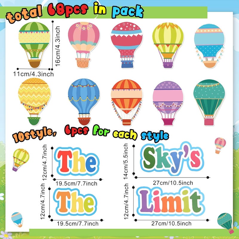TaoBary 68 Pcs Hot Air Balloon Bulletin Board Cutouts Back to School Colorful Hot Air Balloons Accents Paper Cutouts Classroom Themes Decoration Sets for Name Tag Bulletin Board Locker Decor Teacher Birthday - Image 2
