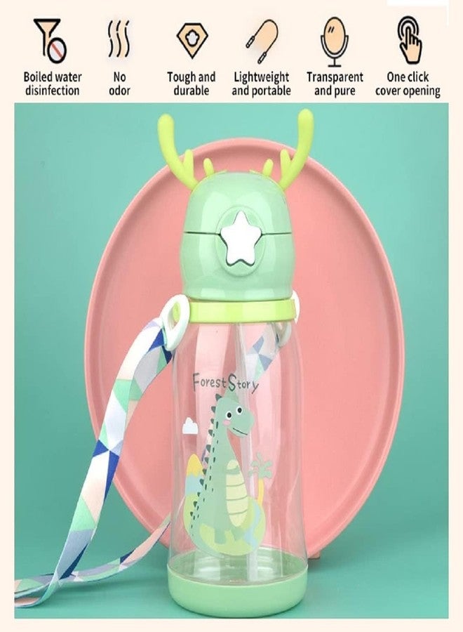 Evvorio BPA Free Cartoon Designed Plastic Sipper Water Bottle for Kids and Toddlers, 600ml, 1 Piece, Green - Image 2