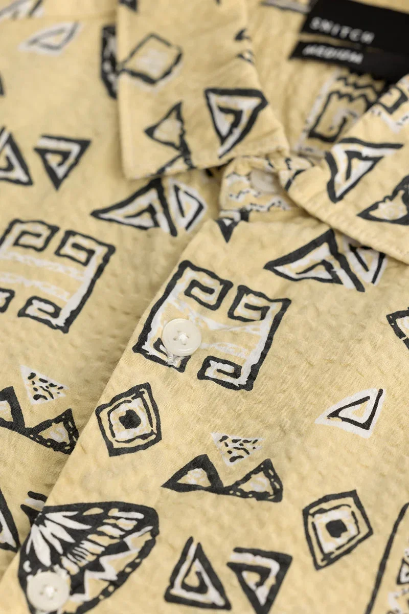 سنيتش Yellow Geometric Long Sleeve Slim Fit Casual Shirt