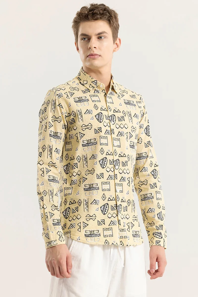 سنيتش Yellow Geometric Long Sleeve Slim Fit Casual Shirt