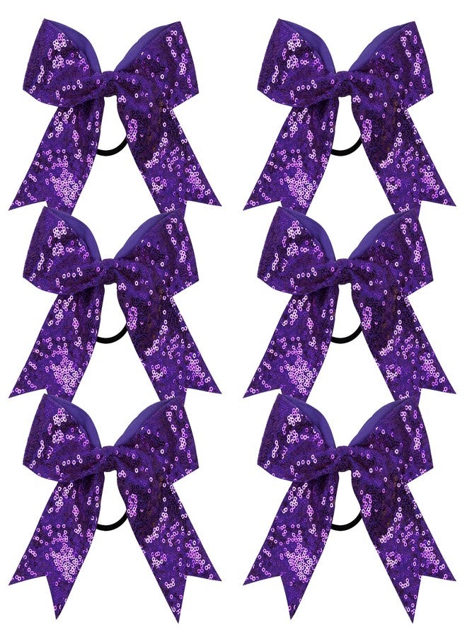 Metallic Sequin and Holographic 6 Inch Cheer Bow Cheerleader Cheerleading Jumbo Cheer Bow Hair Tie Hair Bow School… (Purple)