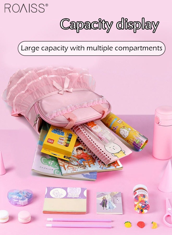 roaiss Satin Mesh Large Capacity Backpack for Girls Dance Learning Princess Dress Style Stress Relief School Bag Sweet Schoolbag for Kids Pure Color Cute Backpack  - Image 2