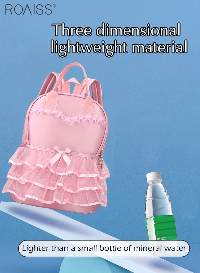 roaiss Satin Mesh Large Capacity Backpack for Girls Dance Learning Princess Dress Style Stress Relief School Bag Sweet Schoolbag for Kids Pure Color Cute Backpack  - Image 3