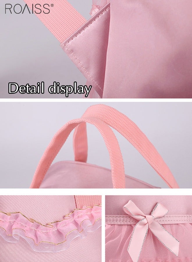 roaiss Satin Mesh Large Capacity Backpack for Girls Dance Learning Princess Dress Style Stress Relief School Bag Sweet Schoolbag for Kids Pure Color Cute Backpack  - Image 5