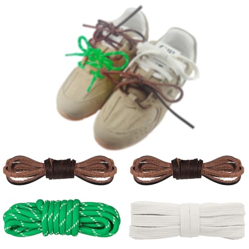 NDTEZUGT Mixed Color Round Shoe Laces for Miu Miu Sneaker, Flat Leather Shoelaces Replacement Laces kit (Multicolor-Green) - Image 1