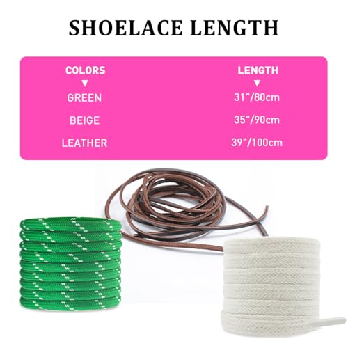 NDTEZUGT Mixed Color Round Shoe Laces for Miu Miu Sneaker, Flat Leather Shoelaces Replacement Laces kit (Multicolor-Green) - Image 4