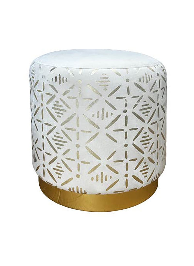 ROYALOAK Royaloak Geometric Foil Printed Round Ottoman Poufs | Velvet Fabric Material | Ideal For Living Rooms & Bed Rooms | Chantilly White | Small Round Ottoman | Ottoman for Sitting  - Image 2