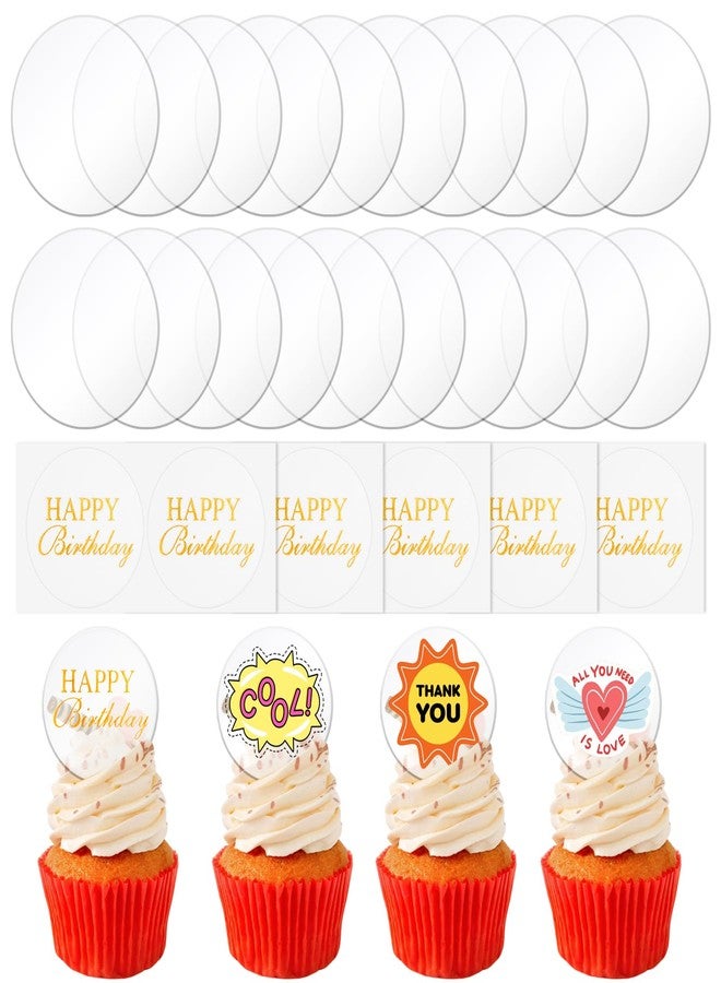 Wolpark 20 Pcs 2 Inch Round Blank Clear Acrylic Cupcake Toppers with 20 Pcs Stickers Mini DIY Circle Cake Toppers for Birthday Party Baby Shower Wedding Cupcake Decorations Independence Day - Image 1