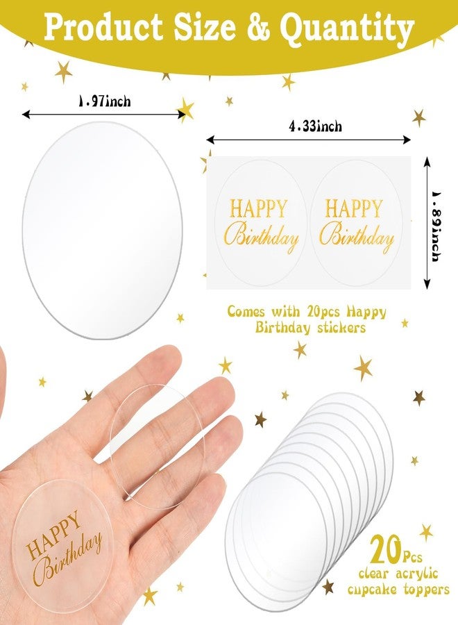 Wolpark 20 Pcs 2 Inch Round Blank Clear Acrylic Cupcake Toppers with 20 Pcs Stickers Mini DIY Circle Cake Toppers for Birthday Party Baby Shower Wedding Cupcake Decorations Independence Day - Image 2