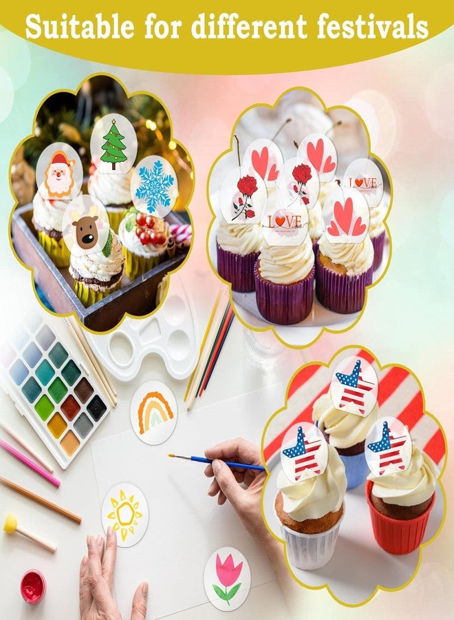Wolpark 20 Pcs 2 Inch Round Blank Clear Acrylic Cupcake Toppers with 20 Pcs Stickers Mini DIY Circle Cake Toppers for Birthday Party Baby Shower Wedding Cupcake Decorations Independence Day - Image 5