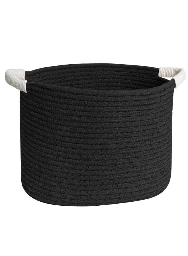 WILLITAT Woven Dog Toy Basket, 15.7"x11"x8" Cotton Rope Dog Toy Bin Box for Living Room, Decorative Cat Pet Supplies Puppy Bin with Handles, Soft Cat Toy Basket Organizer, Wicker Storage Holder, Black - Image 1
