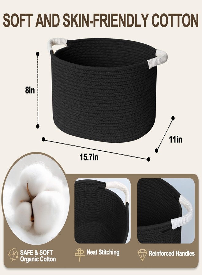 WILLITAT Woven Dog Toy Basket, 15.7"x11"x8" Cotton Rope Dog Toy Bin Box for Living Room, Decorative Cat Pet Supplies Puppy Bin with Handles, Soft Cat Toy Basket Organizer, Wicker Storage Holder, Black - Image 2