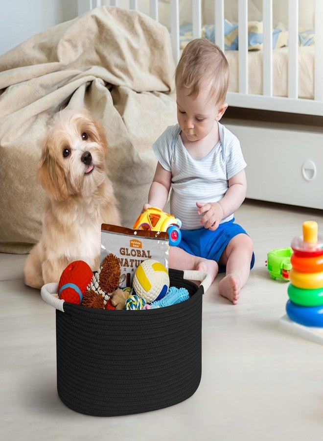 WILLITAT Woven Dog Toy Basket, 15.7"x11"x8" Cotton Rope Dog Toy Bin Box for Living Room, Decorative Cat Pet Supplies Puppy Bin with Handles, Soft Cat Toy Basket Organizer, Wicker Storage Holder, Black - Image 3