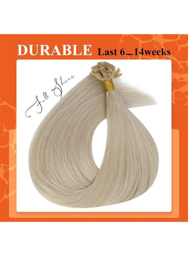 Full Shine Fusion Tip Extensions 18 Inch U Shape Keratin Tips Remy Brazilian Hair Color 60 Platinum Blonde Fusion Extensions U Tip Human Hair Extension 1g Per Strand 50 Gram - Image 3