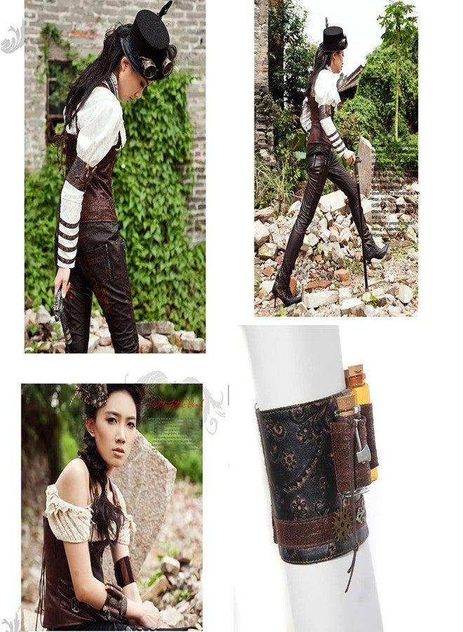 SUMGOGO Arm Bracer Cuff Armband Wrist Guard Armor Medieval Witch Wizard Magic Cork Potion Bottle Lolita Cosplay LARP Costume Accessory Decor (Coffee) - Image 3