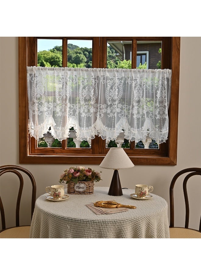Arch Scalloped Lace Curtain Multiple Sizes Rodless Semi Shade Valance for Kitchen Living Room Window Decor - Image 1
