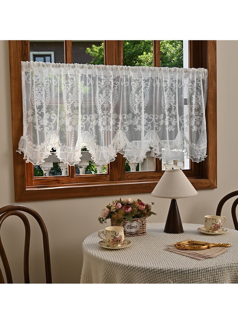 Arch Scalloped Lace Curtain Multiple Sizes Rodless Semi Shade Valance for Kitchen Living Room Window Decor - Image 3