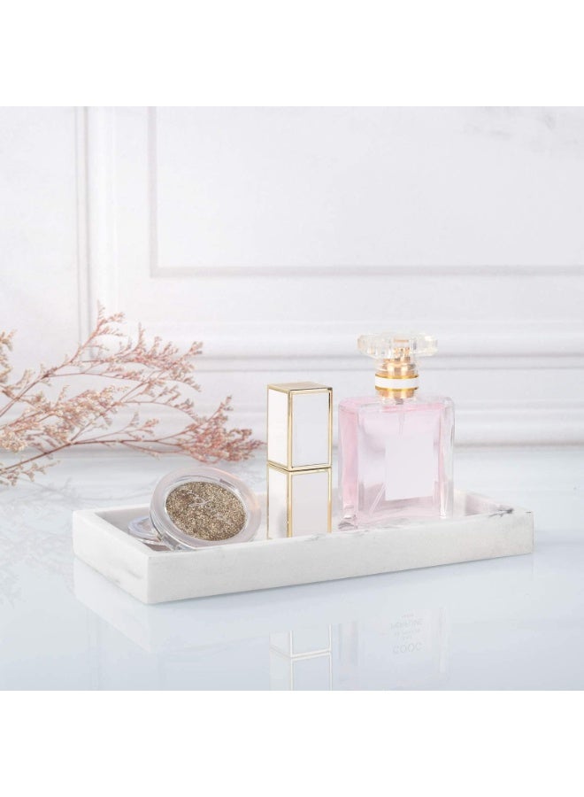 الحمام علبة الغرور، الراتنج Dresser المجوهرات حلقة خزان صحون تخزين المطبخ حوض كونترتوب منظم حامل لوحة للشموع العطور منشفة الصابون مصنع ملحقات الحمام، الرخام الأبيض，20x10cm - Image 3