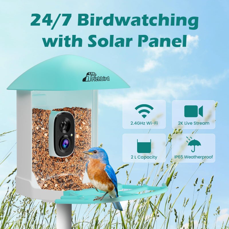 RichBird Bird Feeder with Camera, Smart Bird House with Cam for Outside, 2K HD Auto Record Video, AI Identification & Instant Alerts, Solar Powered, Bird Watching Gifts for Family and Birdlovers - Image 2