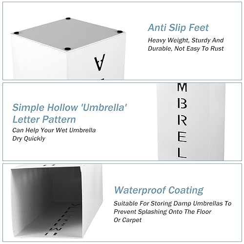 Abizarch Metal Umbrella Stand Holder, 16.5x6.3x6.3inch Square Free Standing Umbrella Rack Decorative Umbrella Holder Bin Multipurpose Walking Sticks Holder for Umbrella Cane Entryway (White) - Image 5