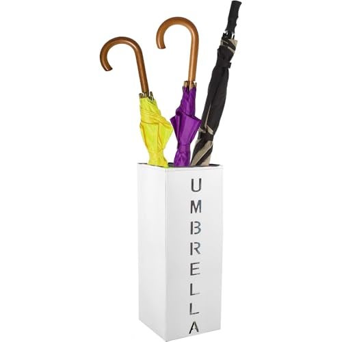Abizarch Metal Umbrella Stand Holder, 16.5x6.3x6.3inch Square Free Standing Umbrella Rack Decorative Umbrella Holder Bin Multipurpose Walking Sticks Holder for Umbrella Cane Entryway (White) - Image 2