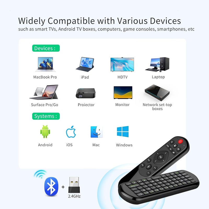 Universal TV Remote Air Mouse Bluetooth & 2.4G Wireless Keyboard with Voice IR Learning - QWERTY Remote for Smart Television, Android Box, PC, HTPC, Nvidia Shield, Projector (Not for Samsung/for LG) - Image 3