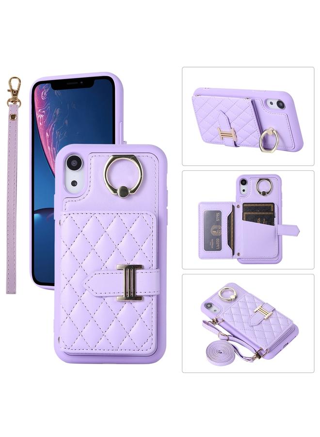 اس-توب جراب لهاتف iPhone XR مع حامل بطاقات أفقي وحلقة وحزام مزدوج - Image 1