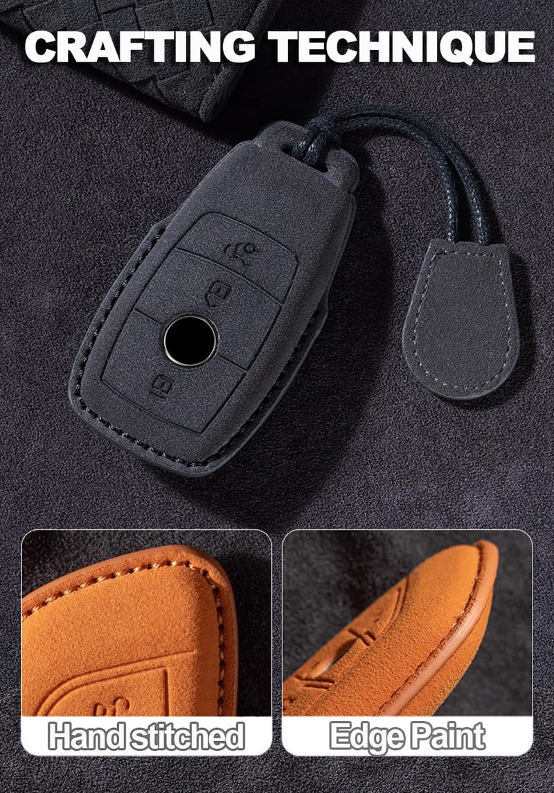 ontto Suede Car Key Fob Cover for Mercedes Models - Black - Image 3