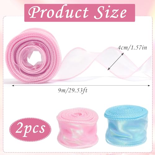 CoolShef 2 Rolls Organza Ribbon | Sheer Chiffon Ribbons for Gift Wrapping, Bouquets, Wedding Decor, Party Craft | Soft Ribbon Roll (4 cm x 9m) - Image 2