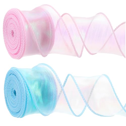 CoolShef 2 Rolls Organza Ribbon | Sheer Chiffon Ribbons for Gift Wrapping, Bouquets, Wedding Decor, Party Craft | Soft Ribbon Roll (4 cm x 9m) - Image 1