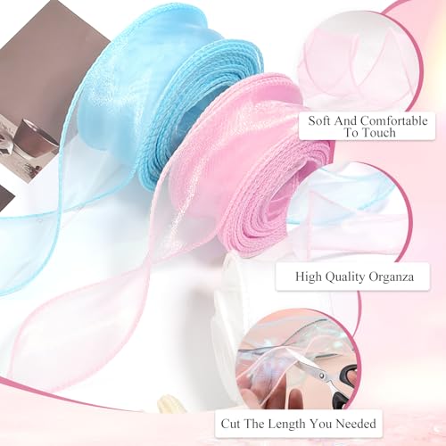 CoolShef 2 Rolls Organza Ribbon | Sheer Chiffon Ribbons for Gift Wrapping, Bouquets, Wedding Decor, Party Craft | Soft Ribbon Roll (4 cm x 9m) - Image 3