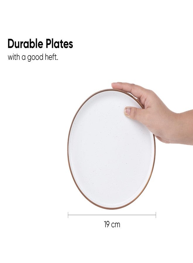 Shay Quarter Plates Set of 6, White with Brown Rim | Matte Finish | Premium Porcelain | Snacks Plates Set of 6 | Dessert Plates | Snack Plate (Japandi Quarter Plates - White) - Image 4