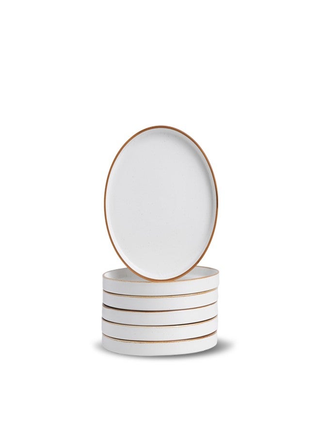 Shay Quarter Plates Set of 6, White with Brown Rim | Matte Finish | Premium Porcelain | Snacks Plates Set of 6 | Dessert Plates | Snack Plate (Japandi Quarter Plates - White) - Image 1