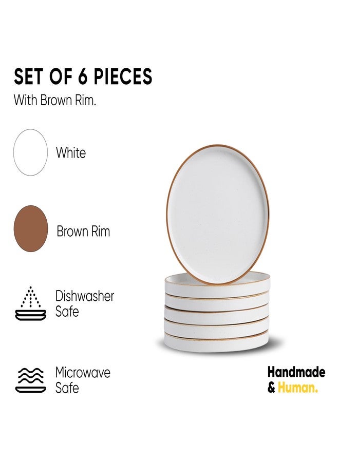 Shay Quarter Plates Set of 6, White with Brown Rim | Matte Finish | Premium Porcelain | Snacks Plates Set of 6 | Dessert Plates | Snack Plate (Japandi Quarter Plates - White) - Image 3