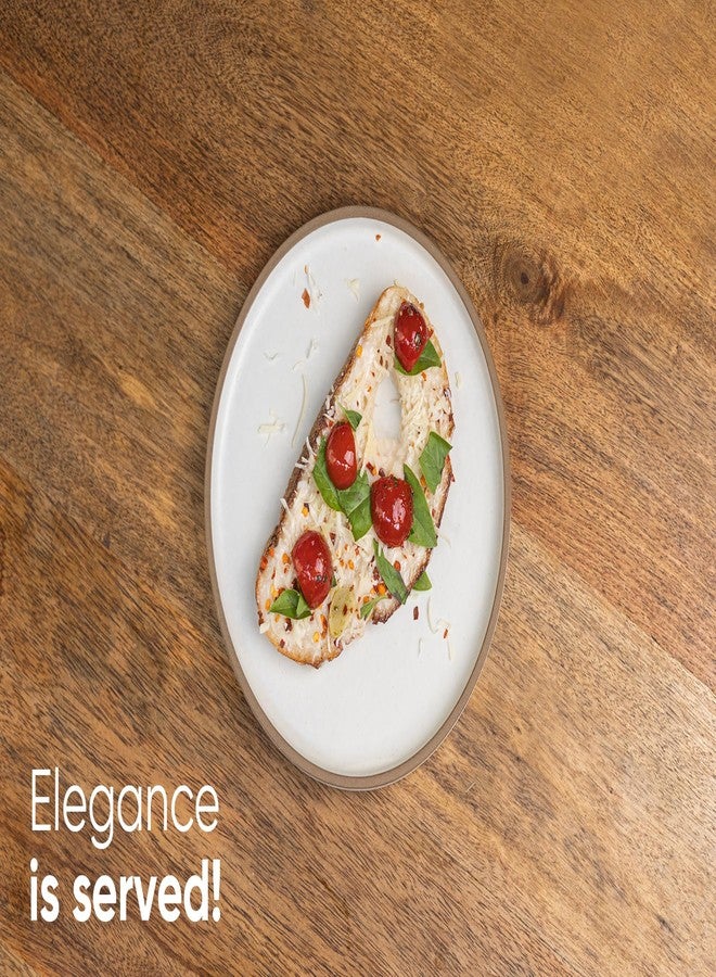 Shay Quarter Plates Set of 6, White with Brown Rim | Matte Finish | Premium Porcelain | Snacks Plates Set of 6 | Dessert Plates | Snack Plate (Japandi Quarter Plates - White) - Image 2